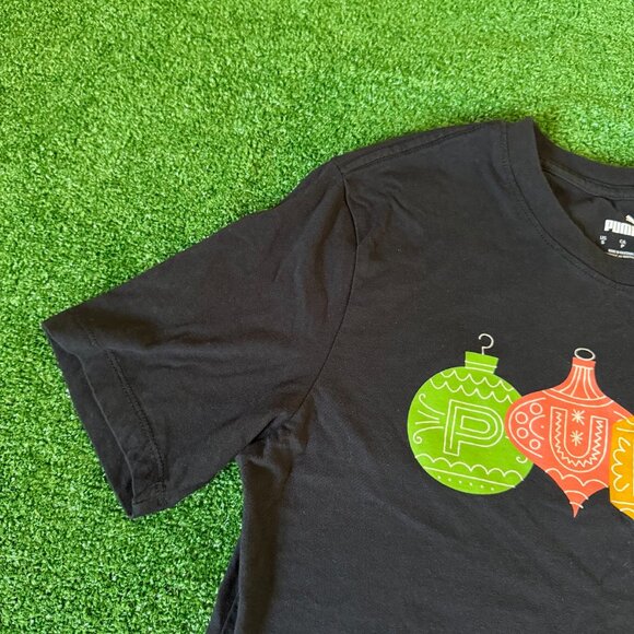 Puma Short Sleeve Crewneck Christmas Ornaments Holidays Black T-shirt Size S - Picture 5 of 12